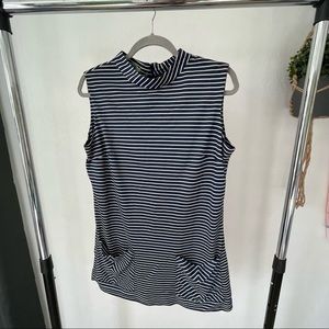 Vintage sleeveless top with navy blue and white stripes